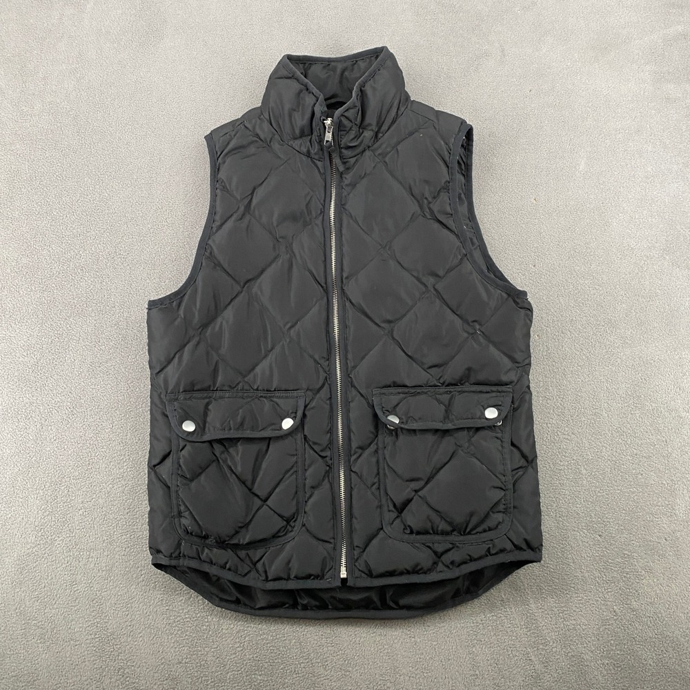 Woolrich Womens Black Diamond Quilted Duck Down Puffer Vest Small Mock Neck